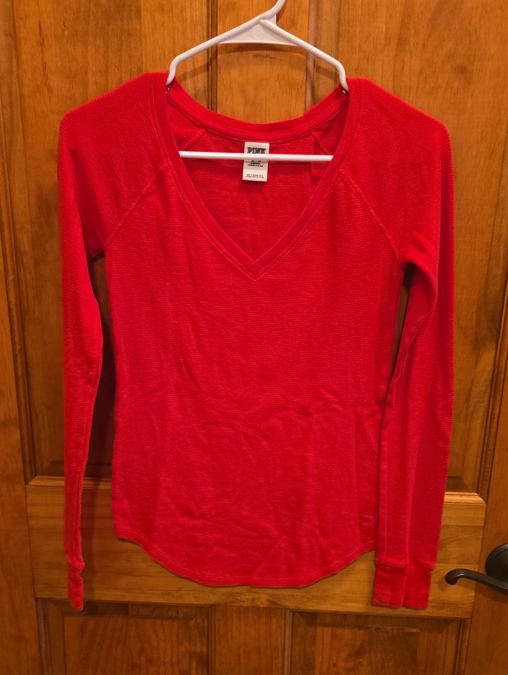 PINK Victoria's Secret V-neck Long Sleeve Thermal Top - Red